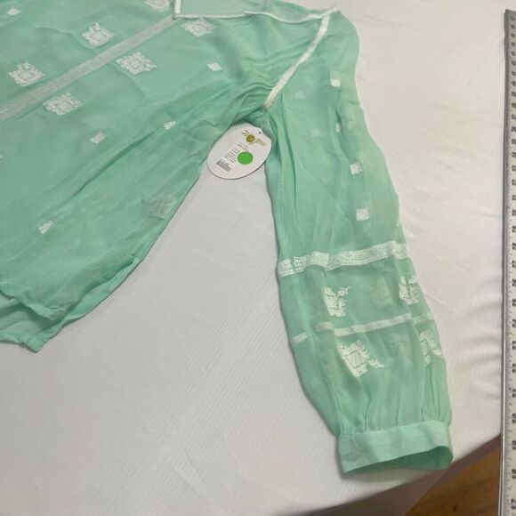 NWT Chloe Oliver Anthropologie Monica Blouse Embroidered Mint Top Size Large New - Picture 4 of 12